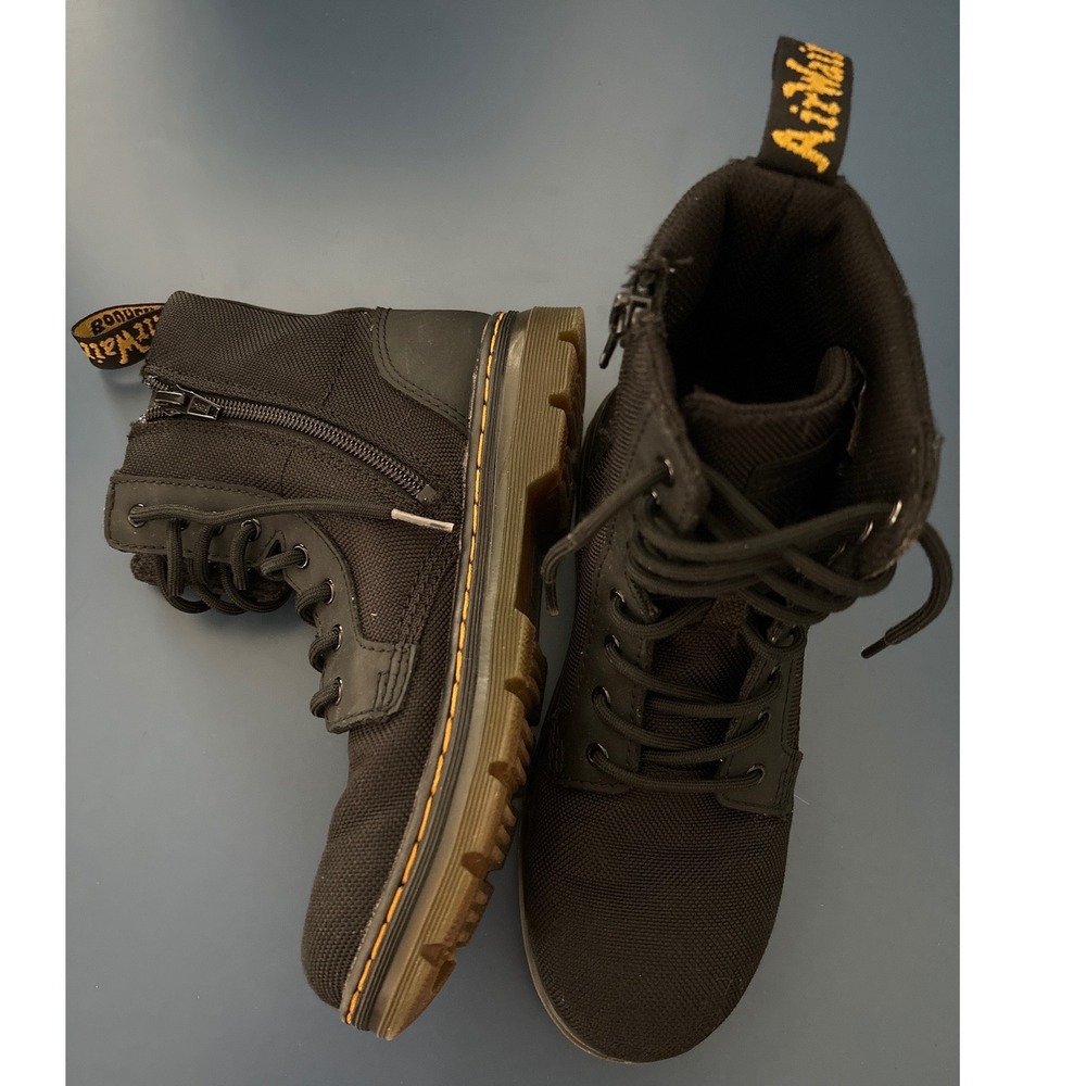 Doc Dr Martens Boots Combat Lace‎ Up Black Canvas Zip Youth Kids Size 3 Combs J